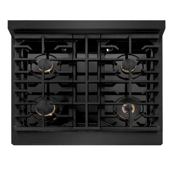 ZLINE Autograph Edition 30 in. Paramount Gas Rangetop with 4 Burners and Porcelain Cooktop in Black Stainless Steel with Polished Gold Accents, Open Box-Great Condition