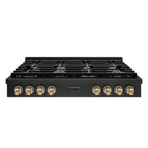 ZLINE 48 in. Autograph Edition Paramount Gas Rangetop with 8 Burners and Porcelain Cooktop in Black Stainless Steel with Champagne Bronze Accents, Open Box-Good Condition