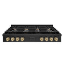ZLINE 48 in. Autograph Edition Paramount Gas Rangetop with 8 Burners and Porcelain Cooktop in Black Stainless Steel with Champagne Bronze Accents, Open Box-Great Condition