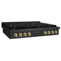 ZLINE 48 in. Autograph Edition Paramount Gas Rangetop with 8 Burners and Porcelain Cooktop in Black Stainless Steel with Champagne Bronze Accents, Open Box-Great Condition
