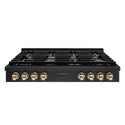 ZLINE 48 in. Autograph Edition Paramount Gas Rangetop with 8 Burners and Porcelain Cooktop in Black Stainless Steel with Polished Gold Accents (SRTBZ-48-G)