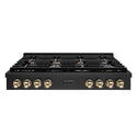 ZLINE 48 in. Autograph Edition Paramount Gas Rangetop with 8 Burners and Porcelain Cooktop in Black Stainless Steel with Polished Gold Accents, Open Box-Good Condition