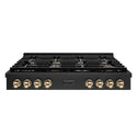 ZLINE 48 in. Autograph Edition Paramount Gas Rangetop with 8 Burners and Porcelain Cooktop in Black Stainless Steel with Polished Gold Accents, Open Box-Great Condition