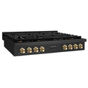 ZLINE 48 in. Autograph Edition Paramount Gas Rangetop with 8 Burners and Porcelain Cooktop in Black Stainless Steel with Polished Gold Accents, Open Box-Great Condition