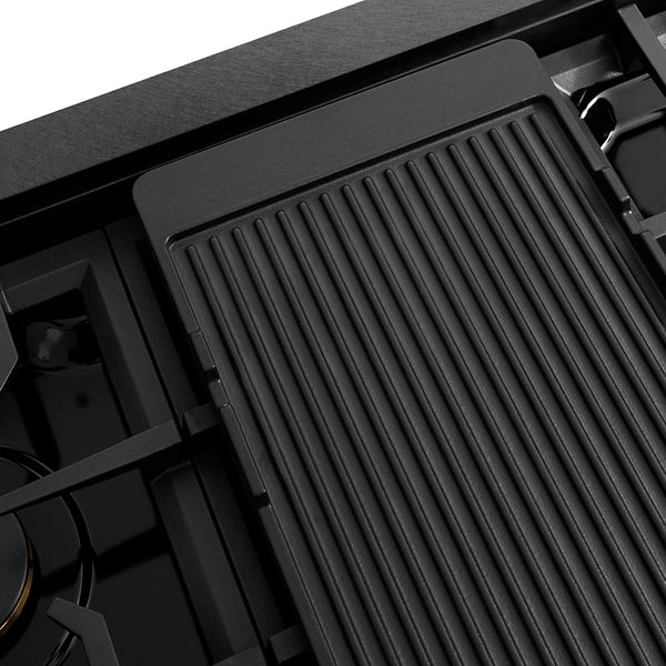 ZLINE Autograph Edition 48 in. Paramount Gas Rangetop with 8 Burners and Porcelain Cooktop in Black Satin Stainless Steel with Polished Gold Accents (SRTBSZ-48-G)