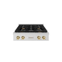 ZLINE 30 in. Autograph Edition Paramount Gas Rangetop with 4 Burners and Porcelain Cooktop in DuraSnow® Stainless Steel with Champagne Bronze Accents (SRTSZ-30-CB)