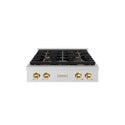 ZLINE 30 in. Autograph Edition Paramount Gas Rangetop with 4 Burners and Porcelain Cooktop in DuraSnow® Stainless Steel with Polished Gold Accents (SRTSZ-30-G)