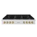 ZLINE 48 in. Autograph Edition Paramount Gas Rangetop with 8 Burners and Porcelain Cooktop in DuraSnow® Stainless Steel with Champagne Bronze Accents (SRTSZ-48-CB)