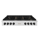 ZLINE 48 in. Autograph Edition Paramount Gas Rangetop with 8 Burners and Porcelain Cooktop in DuraSnow® Stainless Steel with Matte Black Accents (SRTSZ-48-MB)