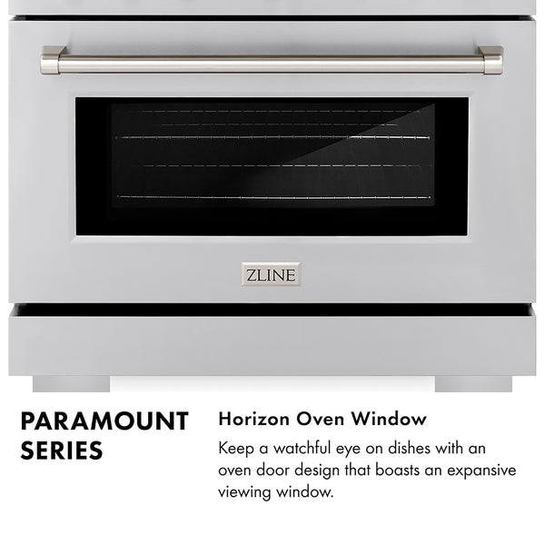 ZLINE 30 in. 4.2 cu. ft. Paramount Dual Fuel Range with 4 Burner DuoPro™ Cooktop and Electric Convection Oven in Satin Stainless Steel with White Matte Door (PSDRS-WM-30)