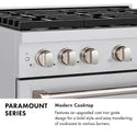 ZLINE Autograph Edition 36 in. 5.2 cu. ft. Paramount Gas Range with 6 Burner DuoPro™ Cooktop and Convection Gas Oven in Satin Stainless Steel and Champagne Bronze Accents (PSGRSZ-36-CB)