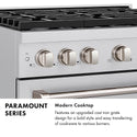 ZLINE Autograph Edition 30 in. 4.2 cu. ft. Paramount Gas Range with 4 Burner DuoPro™ Cooktop and Convection Gas Oven in Stainless Steel with White Matte Door and Champagne Bronze Accents (PSGRZ-WM-30-CB)