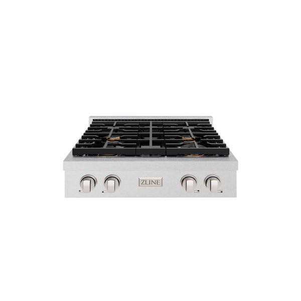 ZLINE 30 in. Paramount Gas Rangetop with 4 Brass Burners and Porcelain Cooktop in Satin Stainless Steel (SRTS-BR-30)