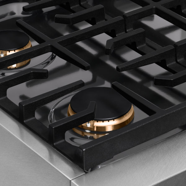 ZLINE 30 in. Paramount Gas Rangetop with 4 Brass Burners and Porcelain Cooktop in Satin Stainless Steel (SRTS-BR-30)