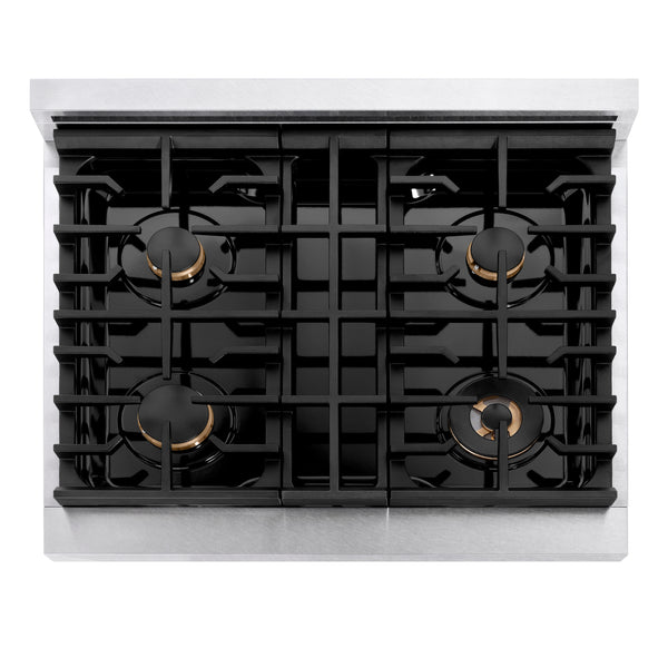 ZLINE 30 in. Paramount Gas Rangetop with 4 Brass Burners and Porcelain Cooktop in Satin Stainless Steel (SRTS-BR-30)