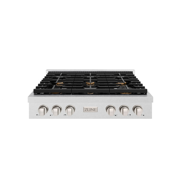 ZLINE 36 in. Paramount Gas Rangetop with 6 Brass Burners and Porcelain Cooktop in Satin Stainless Steel (SRTS-BR-36)