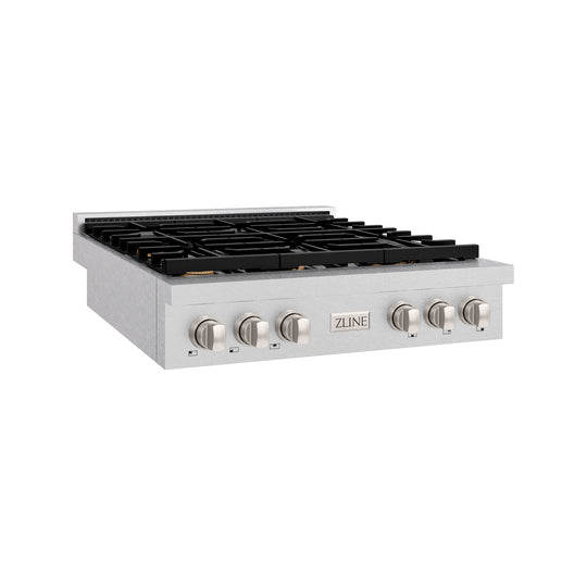 ZLINE 36 in. Paramount Gas Rangetop with 6 Brass Burners and Porcelain Cooktop in Satin Stainless Steel (SRTS-BR-36)