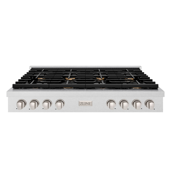 ZLINE 48 in. Paramount Gas Rangetop with 8 Brass Burners and Porcelain Cooktop in Satin Stainless Steel (SRTS-BR-48)