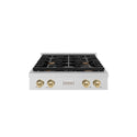 ZLINE Autograph Edition 30 in. Paramount Gas Rangetop with 4 Burners and Porcelain Cooktop in Satin Stainless Steel with Champagne Bronze Accents, Open Box-Great Condition