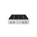 ZLINE Autograph Edition 30 in. Paramount Gas Rangetop with 4 Burners and Porcelain Cooktop in Satin Stainless Steel with Champagne Bronze Accents, Open Box-Good Condition