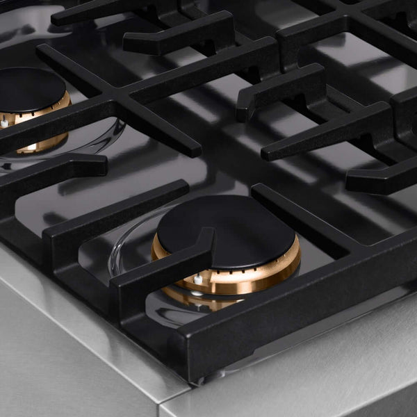 ZLINE Autograph Edition 30 in. Paramount Gas Rangetop with 4 Burners and Porcelain Cooktop in Satin Stainless Steel with Champagne Bronze Accents, Open Box-Good Condition