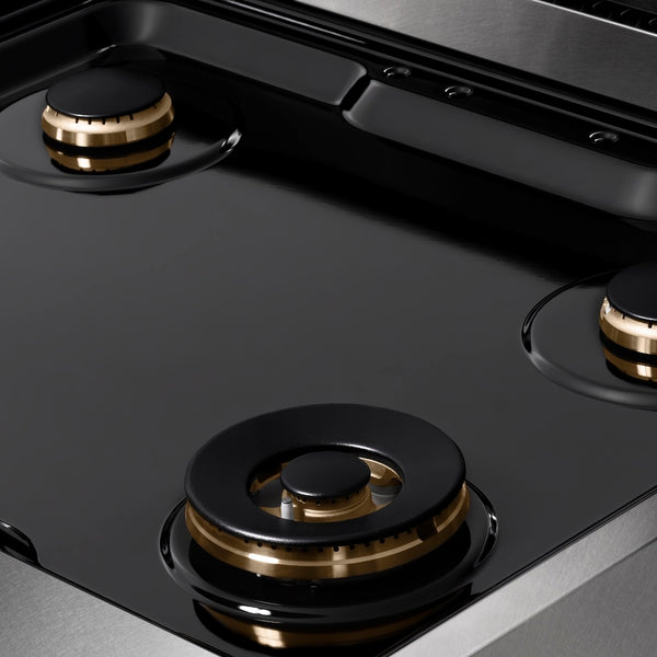 ZLINE Autograph Edition 30 in. Paramount Gas Rangetop with 4 Burners and Porcelain Cooktop in Satin Stainless Steel with Champagne Bronze Accents, Open Box-Great Condition
