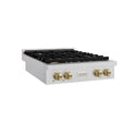 ZLINE Autograph Edition 30 in. Paramount Gas Rangetop with 4 Burners and Porcelain Cooktop in Satin Stainless Steel with Champagne Bronze Accents, Open Box-Great Condition