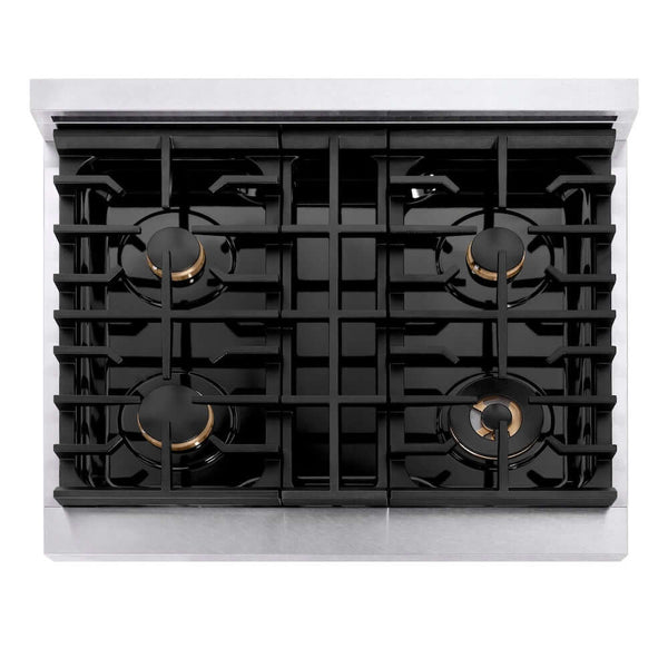 ZLINE Autograph Edition 30 in. Paramount Gas Rangetop with 4 Burners and Porcelain Cooktop in Satin Stainless Steel with Champagne Bronze Accents, Open Box-Good Condition