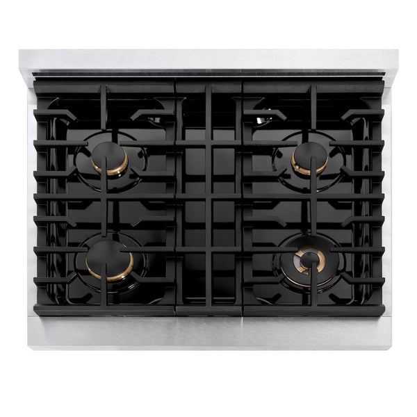 ZLINE Autograph Edition 30 in. Paramount Gas Rangetop with 4 Burners and Porcelain Cooktop in Satin Stainless Steel with Champagne Bronze Accents, Open Box-Great Condition