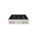 ZLINE 30 in. Autograph Edition Paramount Gas Rangetop with 4 Burners and Porcelain Cooktop in Satin Stainless Steel with Polished Gold Accents (SRTSZ-30-G)