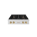 ZLINE Autograph Edition 30 in. Paramount Gas Rangetop with 4 Burners and Porcelain Cooktop in Satin Stainless Steel with Polished Gold Accents, Open Box-Great Condition