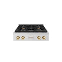ZLINE Autograph Edition 30 in. Paramount Gas Rangetop with 4 Burners and Porcelain Cooktop in Satin Stainless Steel with Polished Gold Accents, Open Box-Good Condition