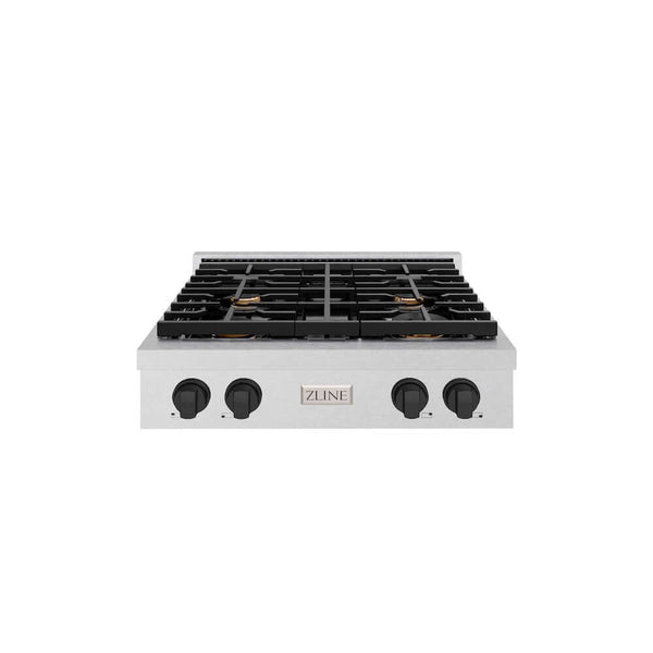 ZLINE Autograph Edition 30 in. Paramount Gas Rangetop with 4 Burners and Porcelain Cooktop in Satin Stainless Steel with Matte Black Accents, Open Box-Good Condition