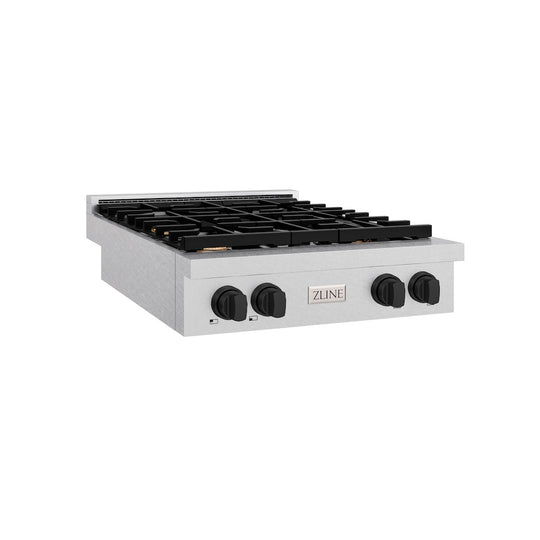 ZLINE Autograph Edition 30 in. Paramount Gas Rangetop with 4 Burners and Porcelain Cooktop in Satin Stainless Steel with Matte Black Accents, Open Box-Great Condition