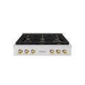 ZLINE Autograph Edition 36 in. Paramount Gas Rangetop with 6 Burners and Porcelain Cooktop in Satin Stainless Steel with Champagne Bronze Accents, Open Box-Good Condition