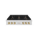 ZLINE Autograph Edition 36 in. Paramount Gas Rangetop with 6 Burners and Porcelain Cooktop in Satin Stainless Steel with Champagne Bronze Accents, Open Box-Great Condition