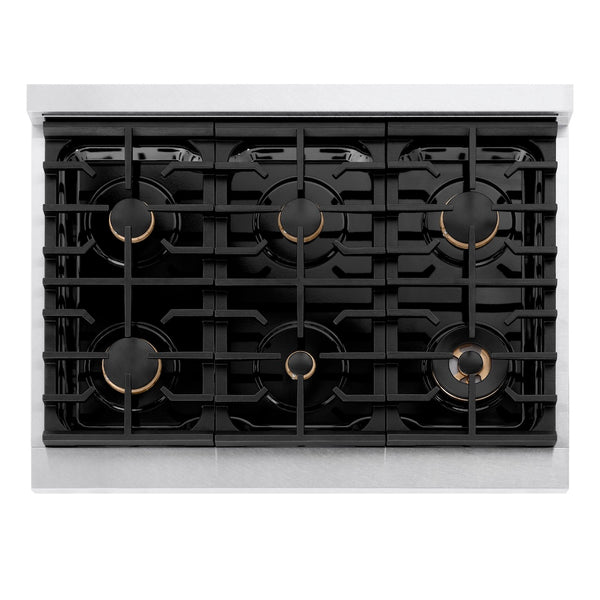 ZLINE Autograph Edition 36 in. Paramount Gas Rangetop with 6 Burners and Porcelain Cooktop in Satin Stainless Steel with Champagne Bronze Accents, Open Box-Great Condition