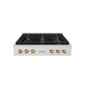 ZLINE Autograph Edition 36 in. Paramount Gas Rangetop with 6 Burners and Porcelain Cooktop in Satin Stainless Steel with Polished Gold Accents, Open Box-Great Condition
