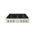 ZLINE 36 in. Autograph Edition Paramount Gas Rangetop with 6 Burners and Porcelain Cooktop in Satin Stainless Steel with Polished Gold Accents (SRTSZ-36-G)