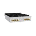 ZLINE Autograph Edition 36 in. Paramount Gas Rangetop with 6 Burners and Porcelain Cooktop in Satin Stainless Steel with Polished Gold Accents, Open Box-Great Condition