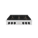 ZLINE Autograph Edition 36 in. Paramount Gas Rangetop with 6 Burners and Porcelain Cooktop in Satin Stainless Steel with Matte Black Accents, Open Box-Great Condition