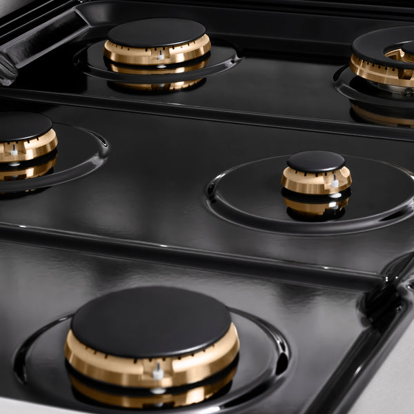 ZLINE 36 in. Autograph Edition Paramount Gas Rangetop with 6 Burners and Porcelain Cooktop in Satin Stainless Steel with Matte Black Accents (SRTSZ-36-MB)
