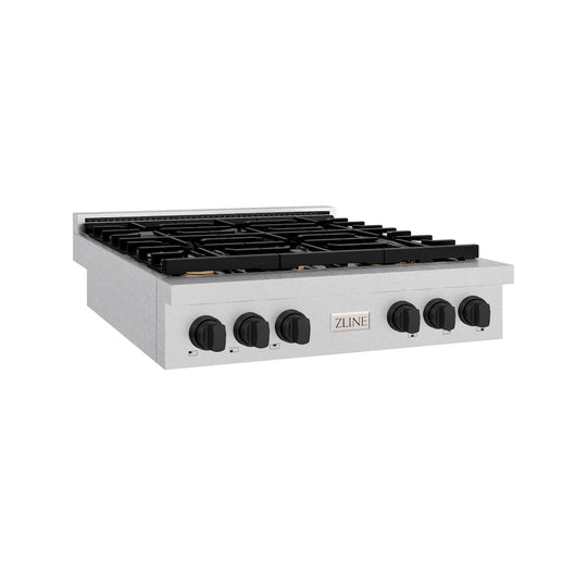 ZLINE Autograph Edition 36 in. Paramount Gas Rangetop with 6 Burners and Porcelain Cooktop in Satin Stainless Steel with Matte Black Accents, Open Box-Great Condition