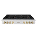 ZLINE 48 in. Autograph Edition Paramount Gas Rangetop with 8 Burners and Porcelain Cooktop in Satin Stainless Steel with Champagne Bronze Accents, Open Box-Great Condition
