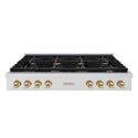 ZLINE 48 in. Autograph Edition Paramount Gas Rangetop with 8 Burners and Porcelain Cooktop in Satin Stainless Steel with Champagne Bronze Accents, Open Box-Good Condition
