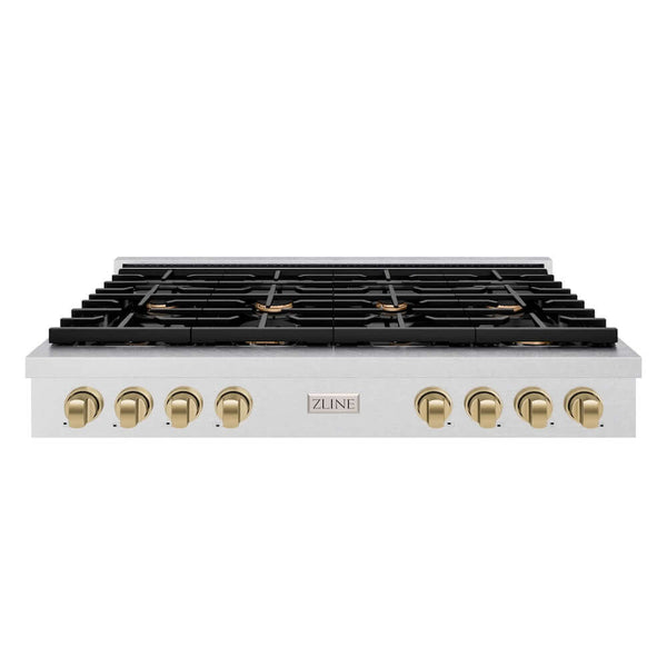 ZLINE 48 in. Autograph Edition Paramount Gas Rangetop with 8 Burners and Porcelain Cooktop in Satin Stainless Steel with Champagne Bronze Accents, Open Box-Good Condition