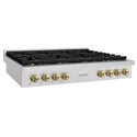ZLINE 48 in. Autograph Edition Paramount Gas Rangetop with 8 Burners and Porcelain Cooktop in Satin Stainless Steel with Champagne Bronze Accents, Open Box-Great Condition