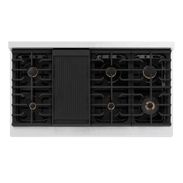 ZLINE 48 in. Autograph Edition Paramount Gas Rangetop with 8 Burners and Porcelain Cooktop in Satin Stainless Steel with Champagne Bronze Accents, Open Box-Great Condition