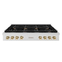 ZLINE 48 in. Autograph Edition Paramount Gas Rangetop with 8 Burners and Porcelain Cooktop in Satin Stainless Steel with Polished Gold Accents, Open Box-Great Condition