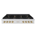 ZLINE 48 in. Autograph Edition Paramount Gas Rangetop with 8 Burners and Porcelain Cooktop in Satin Stainless Steel with Polished Gold Accents, Open Box-Good Condition
